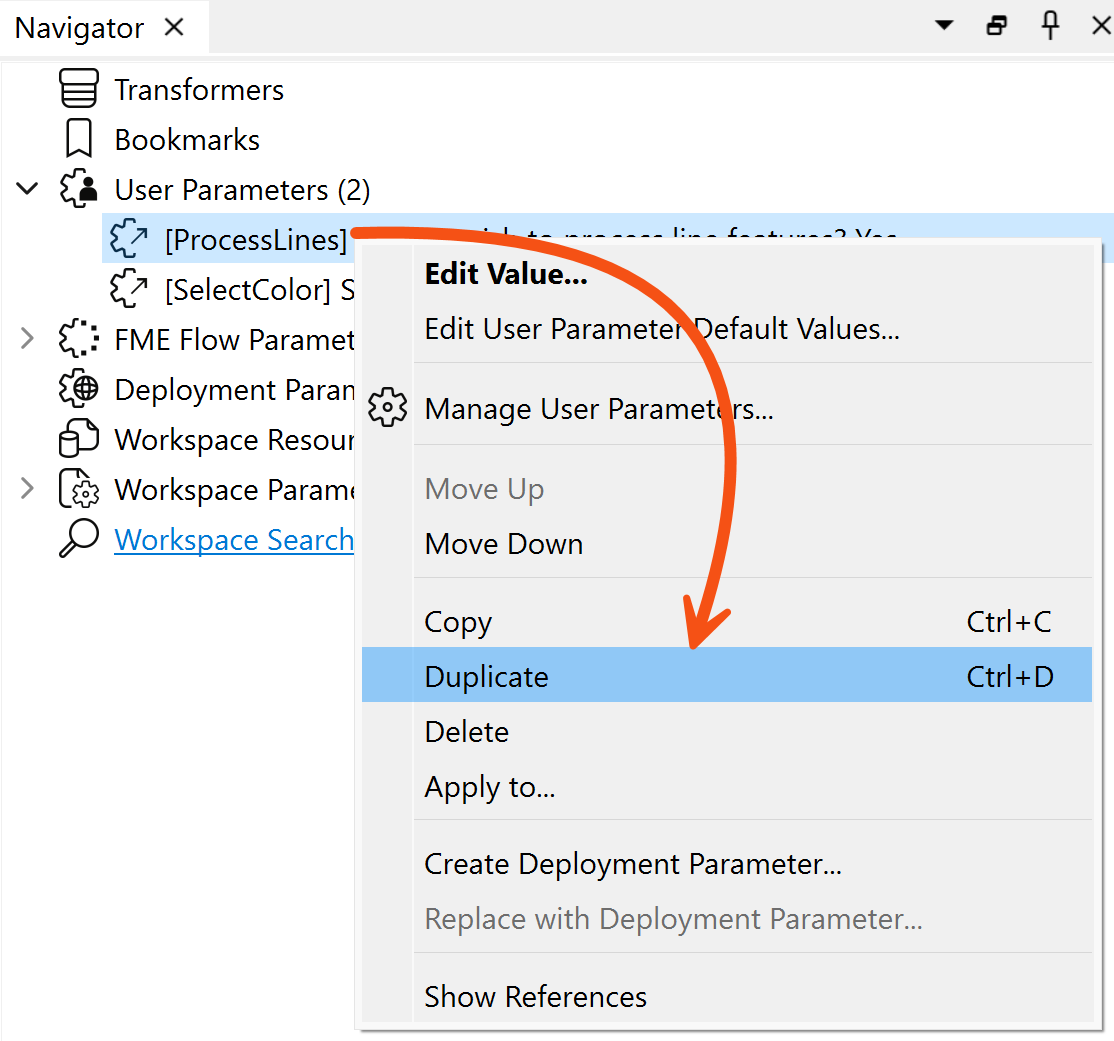 Duplicating a user parameter